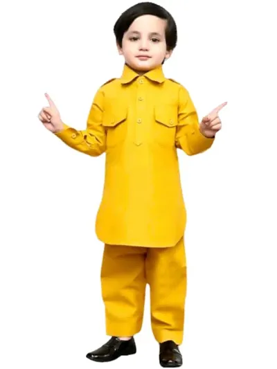 Modina Enterprises Boys Kids Blend Regular Fit Solid Full Sleeve Pathani Suit Set With Elegant Design