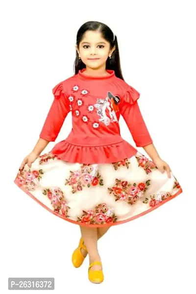Modina Enterprises Girls Kids Satin Blend Round Neck 3/4 Sleeve Midi/Knee Length Top  Skirt Two Piece Dress with Elegant Design