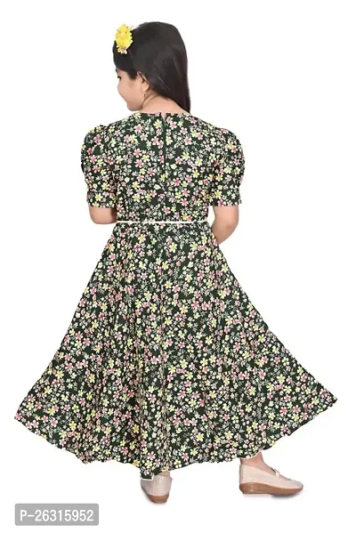 Modina Enterprises Girls Kids Cotton Blend Round Neck Graphic Printed Half Sleeves Midi/Knee Length Gown Dress with Elegant Design-thumb2