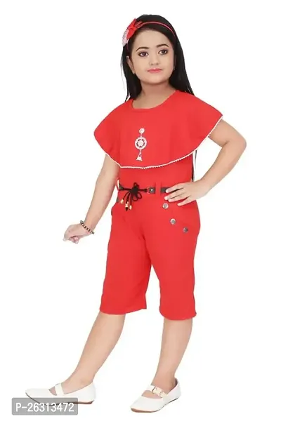 Modina Enterprises Girls Kids Crepe Round Neck Sleeveless Midi/Knee Length Regular Jumpsuit Dress With Elegant Design-thumb3