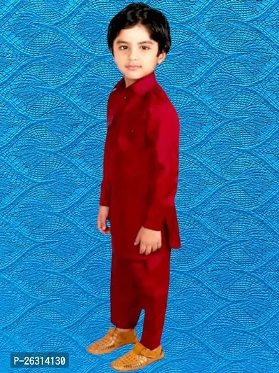 Modina Enterprises Boys Kids Cotton Blend Regular Fit Solid Full Sleeve Pathani Suit Set With Elegant Design-thumb4