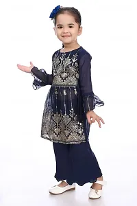 Modina Enterprises Girls Kids Georgette Regular Fit Embellished Full Sleeves Round Neck Kurta and Pallazo Set with Elegant Design-thumb3