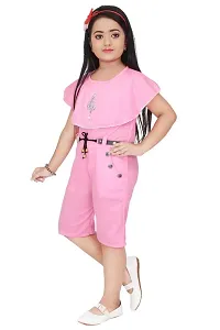 Modina Enterprises Girls Kids Crepe Round Neck Sleeveless Midi/Knee Length Regular Jumpsuit Dress With Elegant Design-thumb2