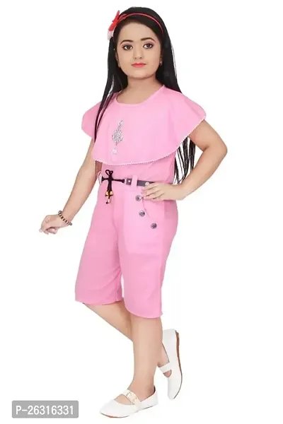 Modina Enterprises Girls Kids Crepe Round Neck Sleeveless Midi/Knee Length Regular Jumpsuit Dress With Elegant Design-thumb3