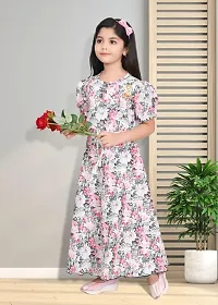 Modina Enterprises Girls Kids Art Silk Round Neck Flared/A-line Half Sleeves Midi/Knee Length Stritched Gown Dress with Elegant Design-thumb1