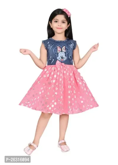 Modina Enterprises Girls Kids Denim Round Neck Short Sleeves Midi/Knee Length Frock Dress with Elegant Design