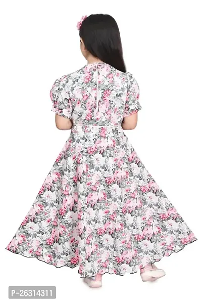Modina Enterprises Girls Kids Art Silk Round Neck Flared/A-line Half Sleeves Midi/Knee Length Stritched Gown Dress with Elegant Design-thumb3