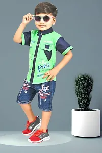 Modina Enterprises Boys Kids CottonRegular Fit Solid Printed Casual Wear Half Sleeves Shirt  Jeans Set with Elegant Design-thumb3