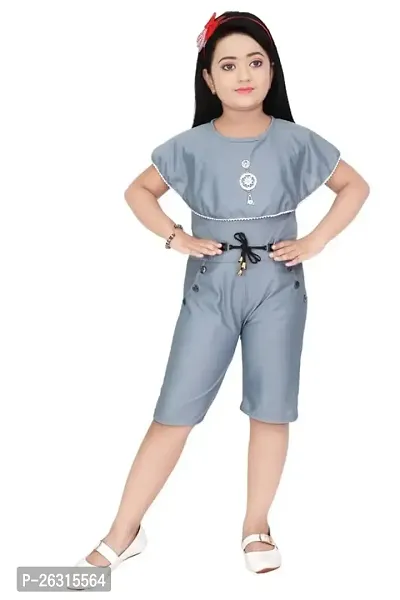 Modina Enterprises Girls Kids Crepe Round Neck Sleeveless Midi/Knee Length Regular Jumpsuit Dress With Elegant Design