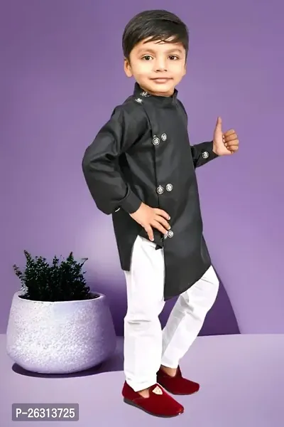 Modina Enterprises Boys Kids Cotton Blend Regular Fit Solid Full Sleeve Kurta and Pyjama Set with Elegant Design-thumb3