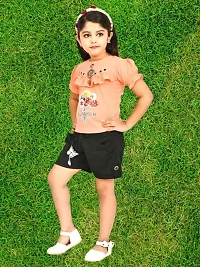 Modina Enterprises Girls Kids Crepe Regular Fit Solid Short Sleeves Printed Casual Top  Pant Set with Elegant Design-thumb3