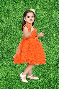 Modina Enterprises Girls Kids Net Round Neck Sleeveless Midi/Knee Length Frock Dress with Elegant Design-thumb2