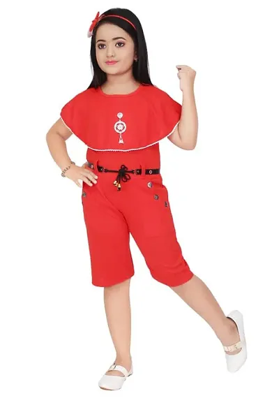 Modina Enterprises Girls Kids Crepe Round Neck Sleeveless Midi/Knee Length Regular Jumpsuit Dress With Elegant Design
