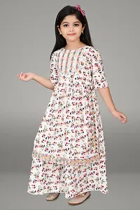 Modina Enterprises Girls Kids Cotton Blend Regular Fit Solid 3/4 Sleeve Printed Casual Kurta  Plazzo Set with Elegant Design (MERRY_SHARARA_WHITE_9-10YEAR)-thumb3