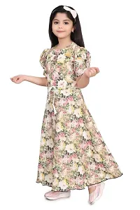 Modina Enterprises Girls Kids Art Silk Round Neck Flared/A-line Half Sleeves Midi/Knee Length Stritched Gown Dress with Elegant Design-thumb4