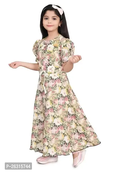 Modina Enterprises Girls Kids Art Silk Round Neck Flared/A-line Half Sleeves Midi/Knee Length Stritched Gown Dress with Elegant Design-thumb5