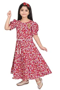 Modina Enterprises Girls Kids Cotton Blend Round Neck Graphic Printed Half Sleeves Midi/Knee Length Gown Dress with Elegant Design-thumb3