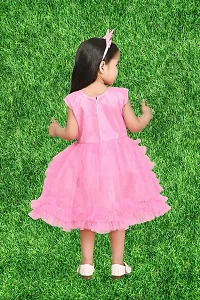 Modina Enterprises Girls Kids Net Round Neck Sleeveless Midi/Knee Length Frock Dress with Elegant Design-thumb1