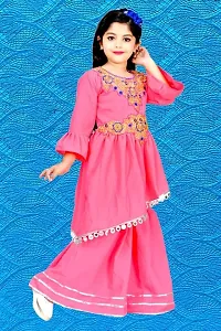 Modina Enterprises Girls Kids Georgette Regular Fit Embellished 3/4 Sleeves Round Neck Casual Kurta and Pallazo Set with Elegant Design-thumb2