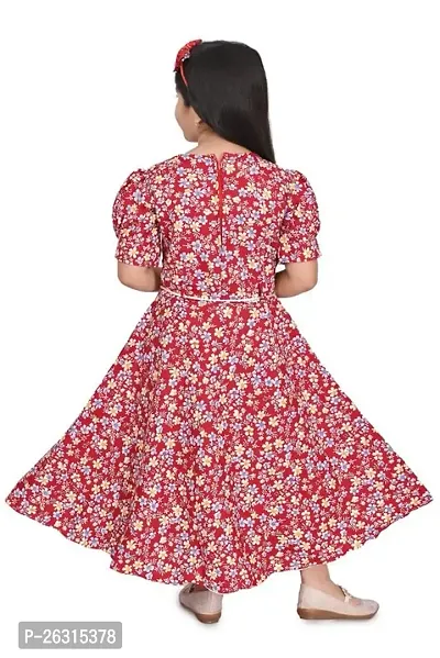 Modina Enterprises Girls Kids Cotton Blend Round Neck Graphic Printed Half Sleeves Midi/Knee Length Gown Dress with Elegant Design-thumb2