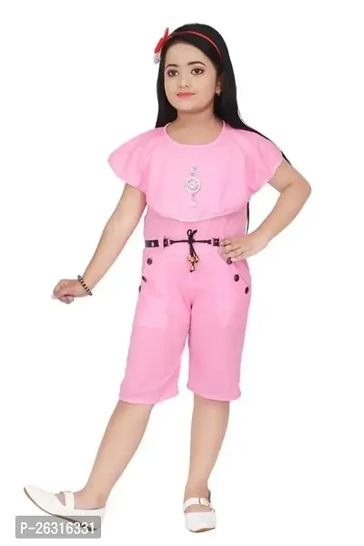 Modina Enterprises Girls Kids Crepe Round Neck Sleeveless Midi/Knee Length Regular Jumpsuit Dress With Elegant Design