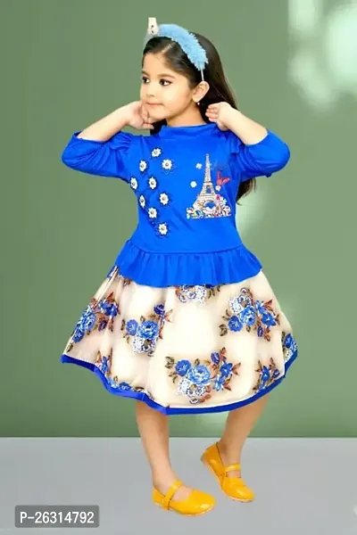 Modina Enterprises Girls Kids Satin Blend Round Neck 3/4 Sleeve Midi/Knee Length Top  Skirt Two Piece Dress with Elegant Design-thumb3