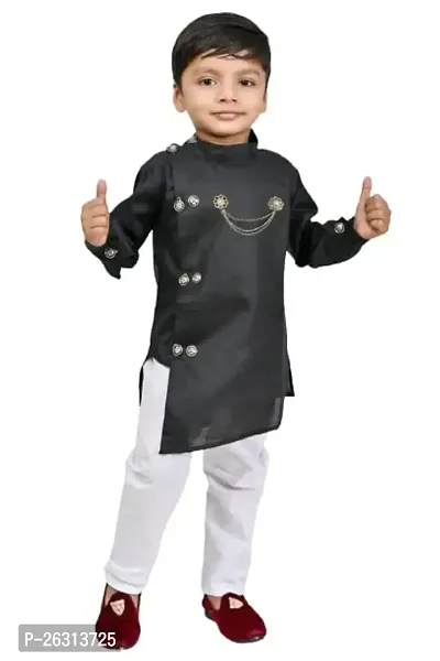 Modina Enterprises Boys Kids Cotton Blend Regular Fit Solid Full Sleeve Kurta and Pyjama Set with Elegant Design-thumb0