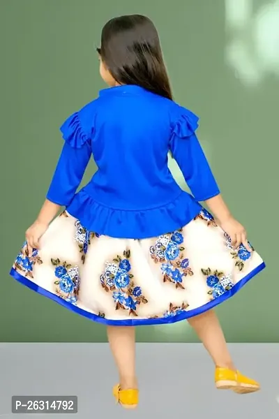Modina Enterprises Girls Kids Satin Blend Round Neck 3/4 Sleeve Midi/Knee Length Top  Skirt Two Piece Dress with Elegant Design-thumb2