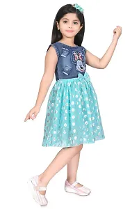 Modina Enterprises Girls Kids Denim Round Neck Short Sleeves Midi/Knee Length Frock Dress with Elegant Design-thumb2