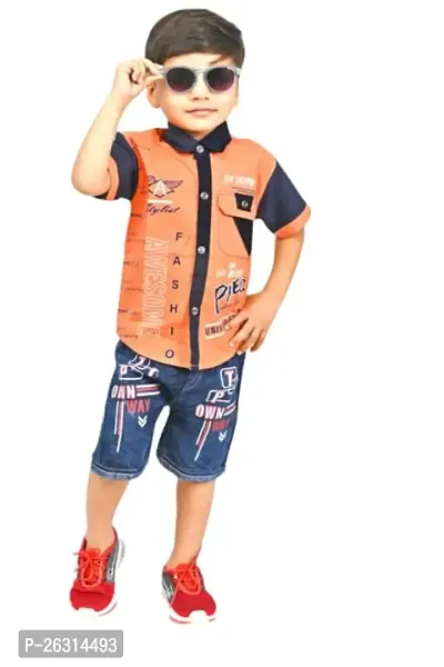 Modina Enterprises Boys Kids CottonRegular Fit Solid Printed Casual Wear Half Sleeves Shirt  Jeans Set with Elegant Design