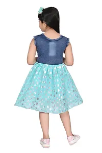 Modina Enterprises Girls Kids Denim Round Neck Short Sleeves Midi/Knee Length Frock Dress with Elegant Design-thumb1