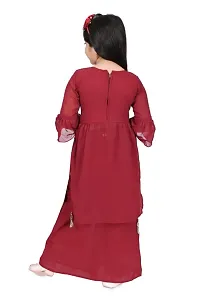 Modina Enterprises Girls Kids Georgette Regular Fit Embroidered 3/4 Sleeve Round Neck Ethnic Kurta  Plazzo Set with Elegant Design-thumb1