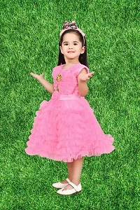 Modina Enterprises Girls Kids Net Round Neck Sleeveless Midi/Knee Length Frock Dress with Elegant Design-thumb3