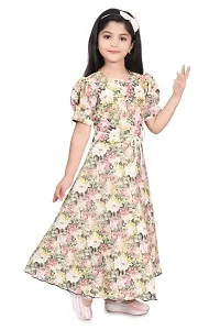 Modina Enterprises Girls Kids Art Silk Round Neck Flared/A-line Half Sleeves Midi/Knee Length Stritched Gown Dress with Elegant Design-thumb3