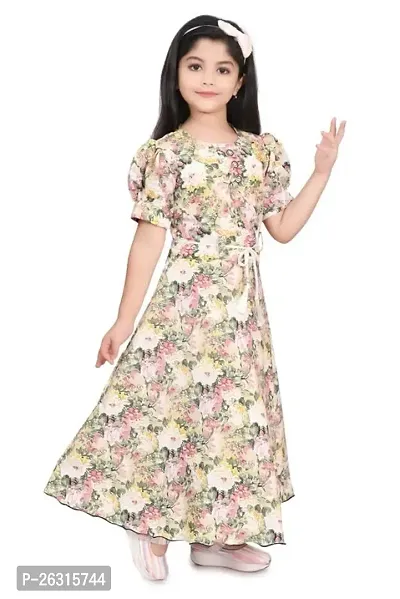 Modina Enterprises Girls Kids Art Silk Round Neck Flared/A-line Half Sleeves Midi/Knee Length Stritched Gown Dress with Elegant Design-thumb4