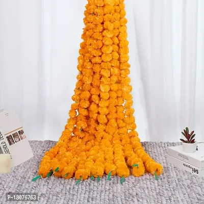 The Art Box Artificial Marigold Fluffy Flowers Garland for Festive Pooja Wedding Housewarming Diwali Decorations Festival Events, Pack of 5 Pcs - 5 Feet Each, Mango Yellow