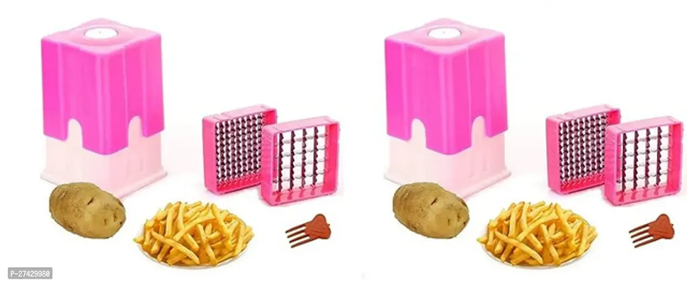 Potato Chipper Vegetable Finger Chips Cutter Dicer, Chopper French Fries Make Plastic Pack Of 2-thumb0