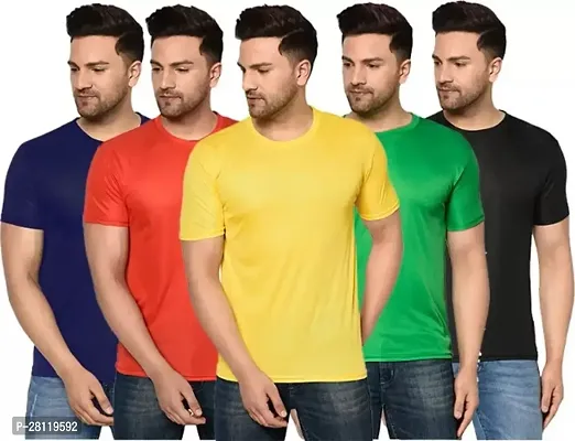 Classic Cotton Blend Solid Tshirt for Men, Pack of 5-thumb0