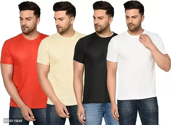 Classic Cotton Blend Solid Tshirt for Men, Pack of 4-thumb0