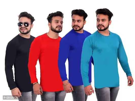 Classic Polyester Solid Tshirt for Men, Pack of 4