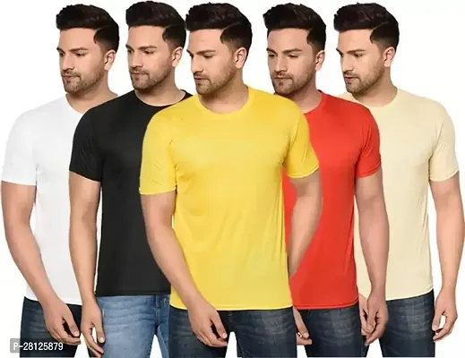 Classic Polyester Solid Tshirt for Men, Pack of 5