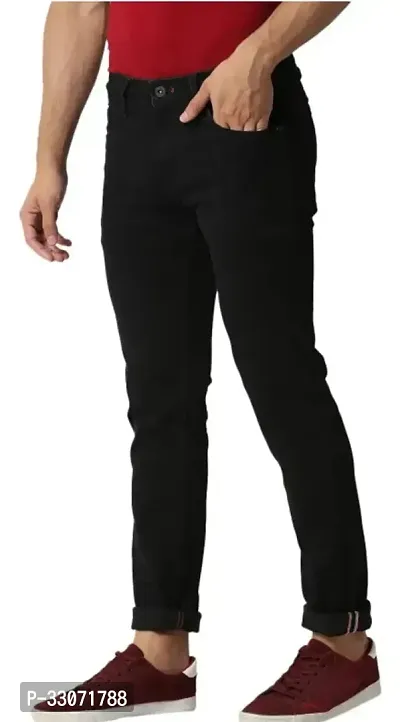 Comfortable Black Denim Mid-Rise Jeans For Men-thumb3