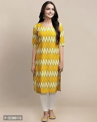 Stylish A-Line Yellow Zig Zag Cotton Kurta for Women-thumb0