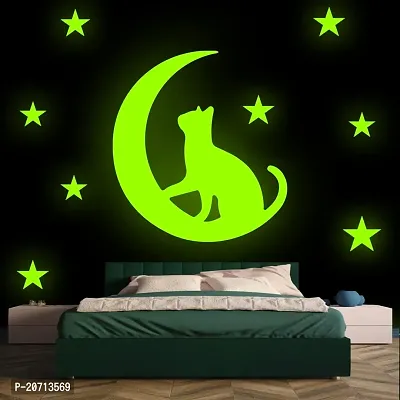 Glow in The Dark Cat Big Size Moon Stars for Ceiling or Wall Stickers Medium Radium Night Glow Wall Stickers for Bedroom Living Room Medium Galaxy of Stars Pack of 1
