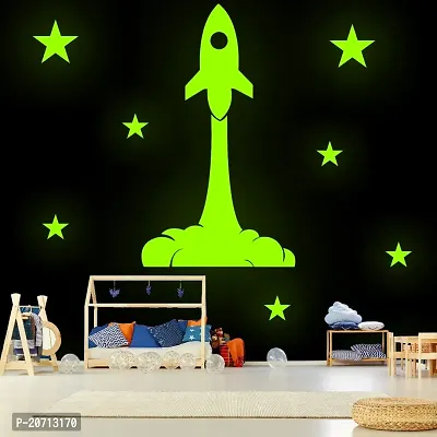 Glow in The Dark Stars and Indial ISRO Launch Rocket Bright Solar System Stars and so on Glowing Ceiling Decals for Bedroom Living Room Rocket Decoration for Kids Best Gifts Pack of 2