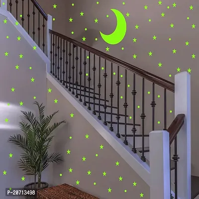 Glow in The Dark Stars Wall Stickers Adhesive Bright and Realistic 1 Crescent Moon Star Round Sky Shining Decoration for Girls and Boys Beautiful Wall Decals for Kids Room 3 Set