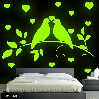 Green Color Love Birds Wall Decal Creative Flying Bird Sticker Medium Set and Solar System Radium for Kids Bedroom Decoration Pack of 1-thumb0