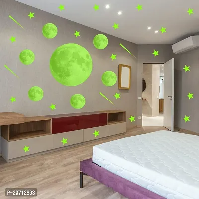 Ashamoha Big Size Star Moon Themed Beautiful Medium Galaxy of Stars Radium Night Glow for Kid Room Wall Sticker-thumb0