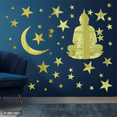 Buddha Design Wall Stickers for Home Decoration for Hall Pooja Room Self Adhesive Sticker Gold Pack of 1-thumb0