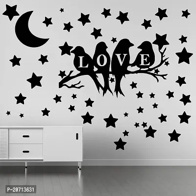 Love Birds Wall Stickers for Home Decoration for Hall Children Room Kids Self Adhesive Sticker Black Pack of 1